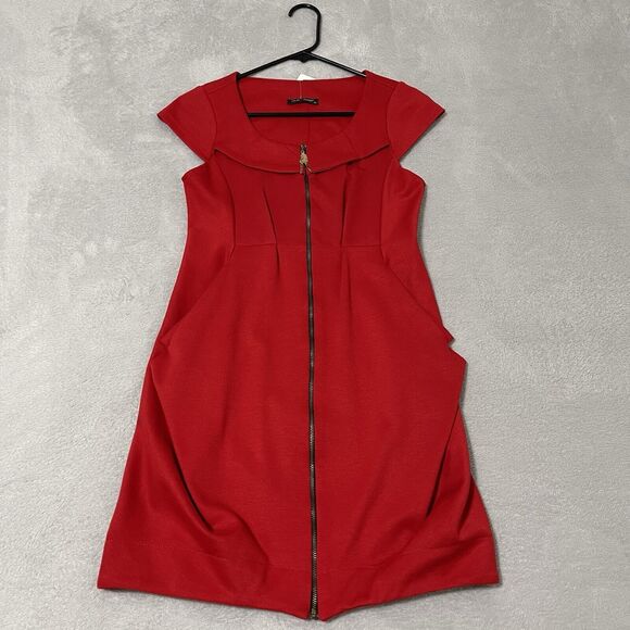 Lila Rose A Line Shift Dress Womens Size 5.5 Red Cap Sleeve Round Neck Front Zip - Picture 1 of 9
